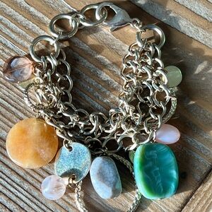 Boho Multi-Chain Gold Tone Charm Bracelet - Mixed Stones & Resin